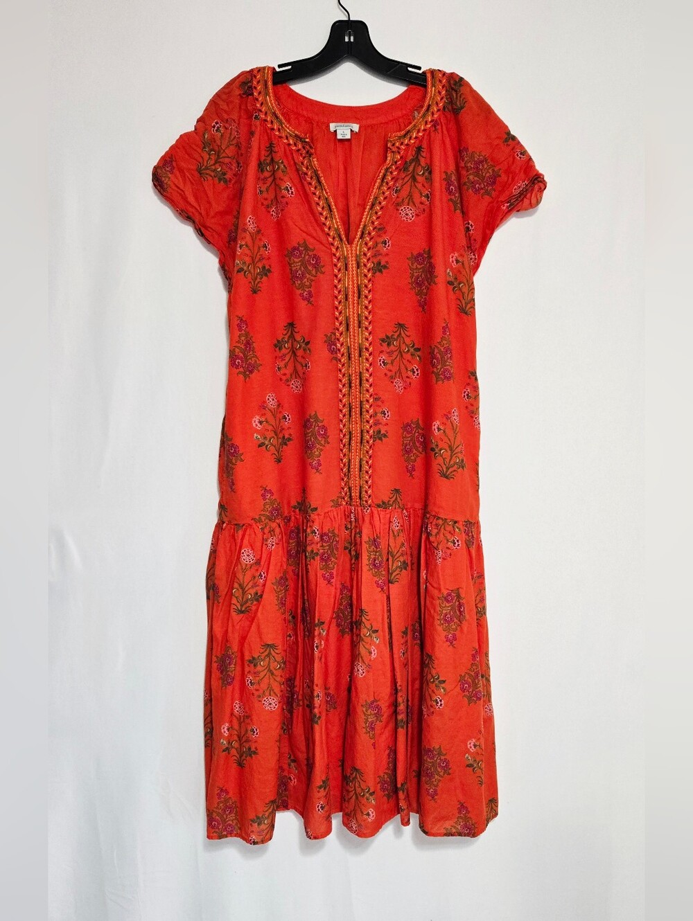 Sundance Orange Floral Boho Midi Dress Large Cotton Blend Lined Pockets India